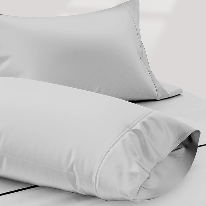 TEXAS LINEN CO. 100% Egyptian Cotton Pillow Cases Standard/Queen Size Set of 2 - Luxury 1200 Series Star Sleepin' Collection Pillow Cases (Light Grey), Cotton Pillowcases Fits Standard & Queen Pillows