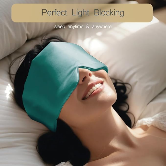 Satin Sleep Eye Mask, 100% Complete Blackout Sleeping Mask for Women Men Side Sleepers, Zero Pressure Eye Shade with Adjustable Strap, Lightweight Breathable Night Blindfold for Travel Shift Work Naps