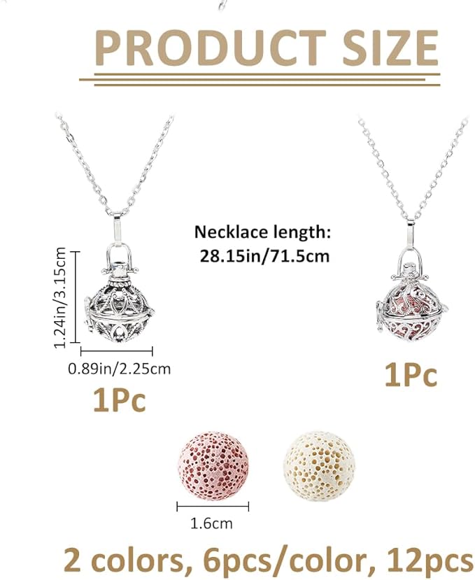 SUPERFINDINGS 2 Styles Aromatherapy Necklace Essential Oils Diffuser Locket Pendant with 12pcs Lava Rock Aromatherapy Pendant Diffuser Necklace Locket Necklaces Essential Oil Jewelry Gift