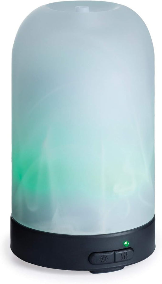 Airome Frosted Glass Medium Glass Essential Oil Diffuser|100 mL Humidifying Ultrasonic Aromatherapy Diffuser 8 Colorful LED Lights, Intermittent & Continual Mist, Auto Shut-Off, White