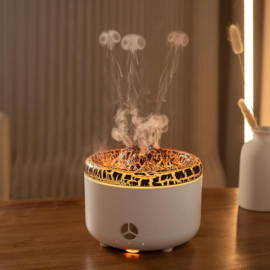 500ML Volcano Flame Diffuser,Essential Oil Diffusers for Home,Decorative Bedroom Aromatherapy Scent Air Diffuser Ultrasonic Aroma Defusers（White）