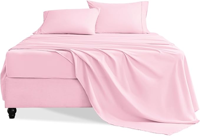 Twin Sheets Set, 3 Pieces Hotel Luxury Soft Microfiber Bed Sheets Set, Up to 16" Deep Pockets, Oeko-Tex Sheets with Elastic, Breathable, Wrinkle Free (Light Pink, Twin)