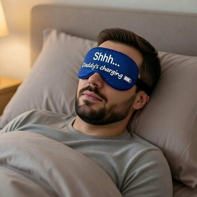 Shhh... Mommy Charging, Shhh... Daddy Charging Funny Sleep Mask Set for Dad, Mom, Parents & New Parents. Napping Gift for Father's Day, Mother's Day, Birthday, Christmas Stocking Stuffer.