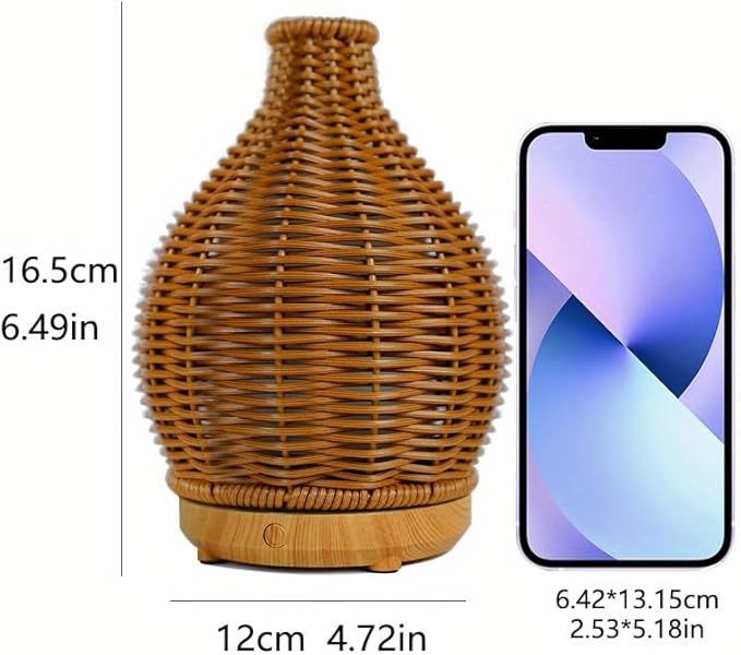 Essential Oil Diffuser - Rattan Humidifier,Multifunction Aromatherapy Diffuser with Warm Light 80ML Cool Mist Humidifier Waterless Auto Shut-off for Home,Baby Bedroom,Office