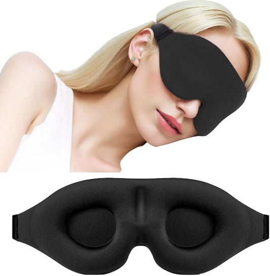 3D Contoured Sleep Eye Mask for Women & Men – Black Light Blocking Blindfold, Soft Adjustable Night Blindfold for Travel, Nap, Night Shift, Airplane, Zero Pressure on Eyes