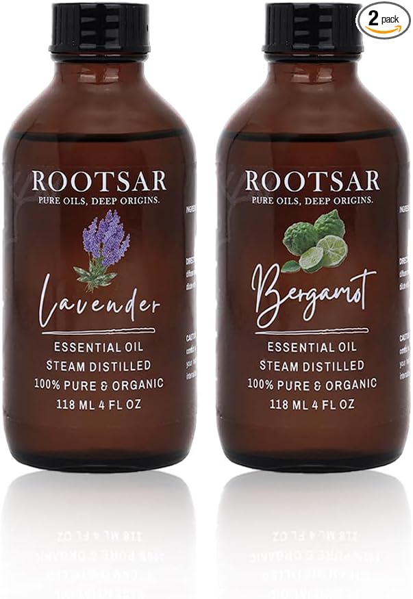 Lavender & Bergamot Essential Oils Set – 100% Pure & Natural Aromatherapy Diffuser Oils for Stress Relief, Relaxation, Sleep & Mood Support – Focus and Balance, 4 FL OZ / 118 ML