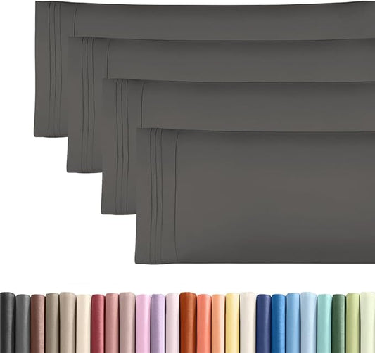 Body Pillowcases Set of 4-20x54 Long Body Pillow Case - Soft Body Pillow Cover for Sleeping & Side Sleepers - Comfy, Breathable & Fade Free - Machine Washable with Envelope Enclosure - (Charcoal)