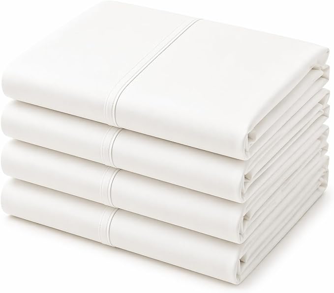 Mattress-Homes King Size Pillowcases Set of 4 – Hotel Quality Cotton Pillow Cases, Smooth & Silky, Soft Breathable Bed Pillow Covers, Machine Washable, White Pillowcases King Size