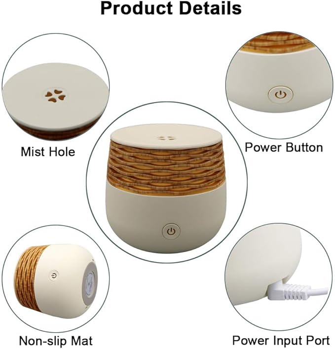 Small Essential Oil Diffusers，30ml Mini Diffuser for Essential Oils，Wood Grain Ultrasonic Diffusers，Fine Mist Waterless Auto-off Night Light Aromatherapy Oil Diffuser for Bedroom Office Gift