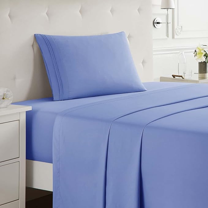 Clara Clark Twin Sheets Set, Deep Pocket Bed Sheets for Twin Size Bed - 3 Piece Sheets, Luxury Soft Bedding Sheets & Pillowcases, Calm Blue