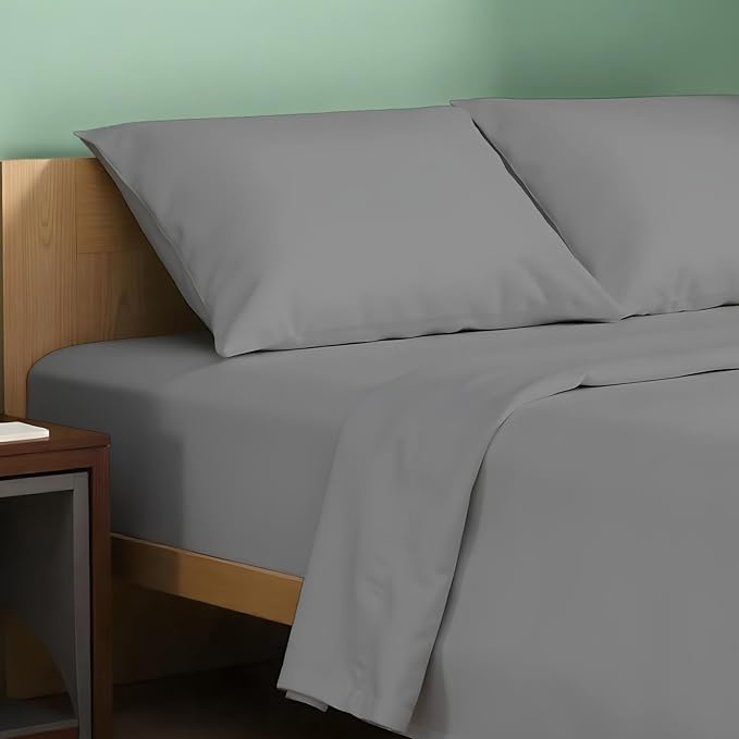 TEXAS LINEN CO. 100% Organic Cotton Sheets King Size - 4 PC Organic Cotton King Percale Weave Sheet Set, Soft, Cooling, Crisp & Breathable, 16" Deep Pocket Hotel Quality Bedding Set - Dark Grey