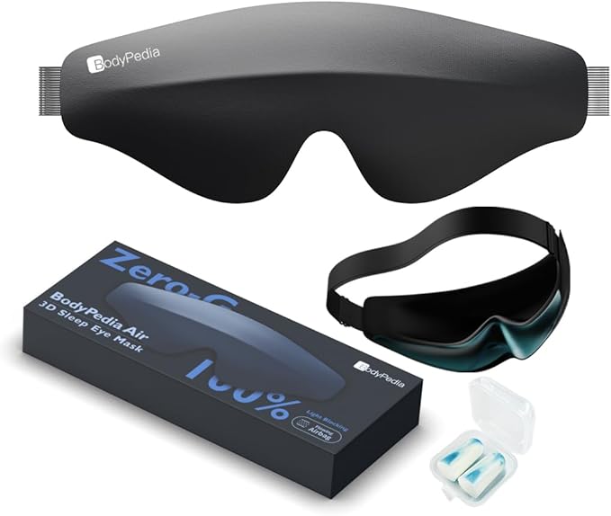 Bodypedia Sleep Eye Mask for Men Women - Complete Light Blocking 3D Sleeping Mask, Relaxing Zero Eye Pressure Night Blindfold, Soft Breathable Eye Cover for Side Sleeper, Black
