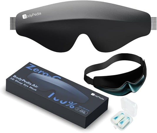 Bodypedia Sleep Eye Mask for Men Women - Complete Light Blocking 3D Sleeping Mask, Relaxing Zero Eye Pressure Night Blindfold, Soft Breathable Eye Cover for Side Sleeper, Black