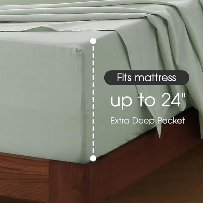 HYPREST Deep Pocket King Sheets Mint-100% Cotton Sheet Sets Fits 18"-24" in Deep Mattress, Hotel Luxury Soft Wrinkle Free Cooling for King Bed
