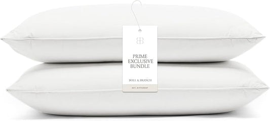 BOLL & BRANCH Down Alternative Pillow 2 Pack- Medium, Standard - Cooling Shell - Luxury Hypoallergenic Primaloft Down Alternative Fill - Superior Support