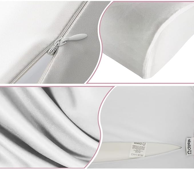 Ergonomic Memory Foam Pillow 2 heights: Mid-Low, Cervical Support Relieve Neck Back Pain, Breathable Cool Ice Silk Anti-Wrinkle Cover, SGS Certificates, for Side Back Stomach Sleeper, Queen Size