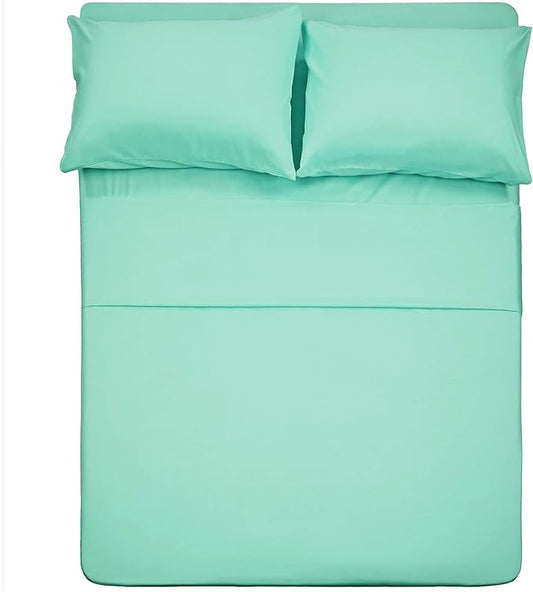 4 Piece Bed Sheet Set (Queen,Mint) 1 Flat Sheet,1 Fitted Sheet and 2 Pillow Cases,Brushed Microfiber Luxury Bedding with Deep Pockets
