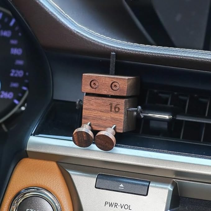 Car Air Diffuser - 2-in-1 Cute Shaking Wooden Man Figurine & Refillable Aroma Vent Clip Walnut Wood Odor Eliminator Essential Oil Air Freshener, Car Dashboard Accessories Fun Decor Gift for Driver
