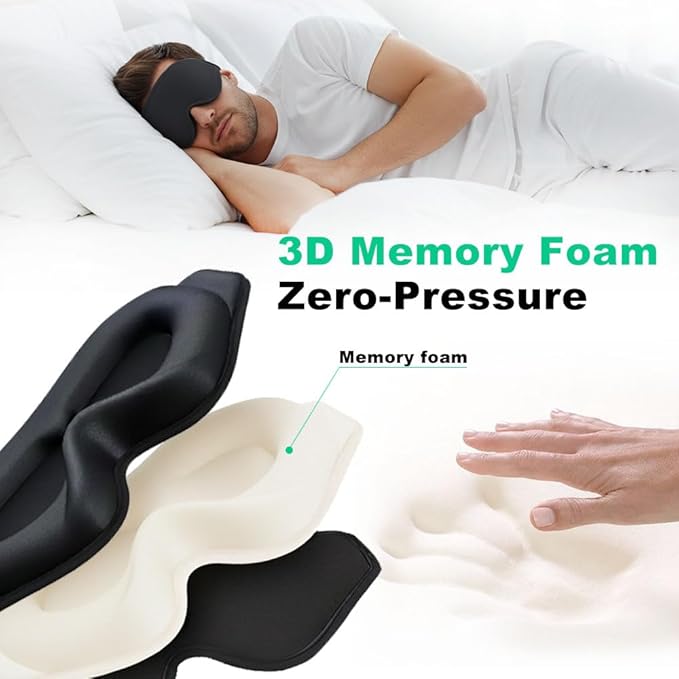 3D Sleep Mask for Side Sleepers Men Women Zero Eye Pressure Memory Foam Blackout Eye Mask Soft Breathable Light Blocking for Travel Yoga Napping Night Black