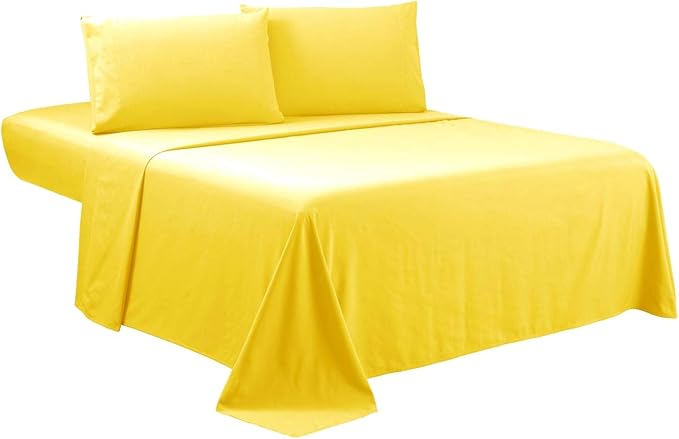 Sfoothome Twin Sheets Set - Hotel Luxury 3-Piece Bed Set, Extra Deep Pocket, 1800 Series Bedding Set, Wrinkle & Fade Resistant, Sheet & Pillow Case Set (Twin, Yellow)