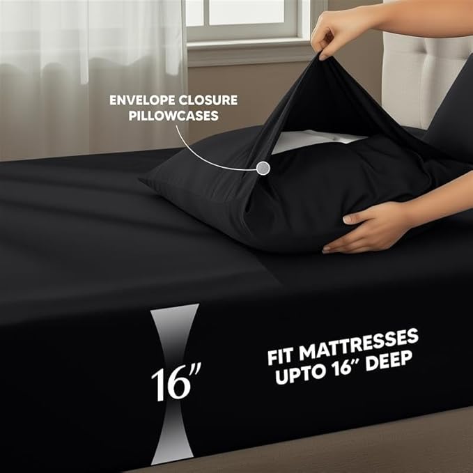 Utopia Bedding Twin Sheet Set – 3 Piece Bed Sheets for Twin Size Bed, Soft and Breathable Microfiber, Includes 1 Fitted Sheet, 1 Flat Sheet and 1 Pillowcase – Oeko Tex (Black)