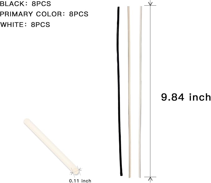 MYSTICHOME 24PCS Natural Reed Diffuser Sticks - Strong Scent for Large Rooms, Bathroom & Bedroom. Ideal Housewarming Gift, Coffee Table Decor, White+Black+True Set