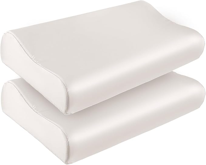 THXSILK 2 Pack 19 Momme 100% Mulberry Silk Pillowcase for Contour Memory Foam Pillow, Contour Pillow Case Cover, Cervical Pillow Case, Pack of 1(White, 21"x14.5"x4.9"/4.2")