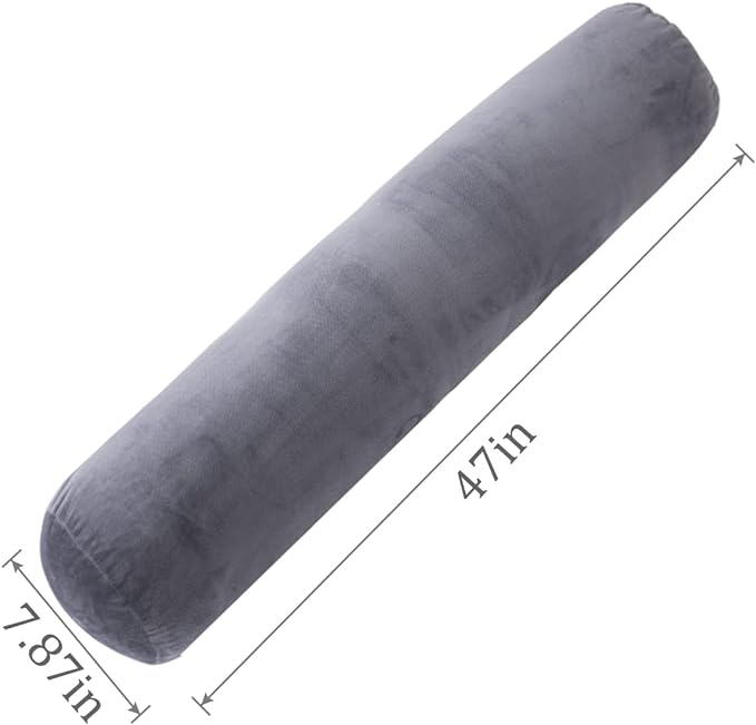 1 MIDDLE ONE Body Pillow for Adults, Bolster Pillow with Removable Velvet Cover, Long Round Cervical Roll Pillow, 47 x 7.87 Inches, Grey