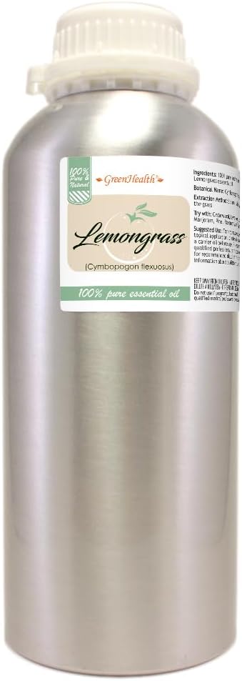 GreenHealth Lemongrass Essential Oil – 32 fl oz (946 ml) – 100% Pure & Uncut | Aluminum Bottle with Plug Cap for Cleaning, Candle Making, Air Care & DIY Use