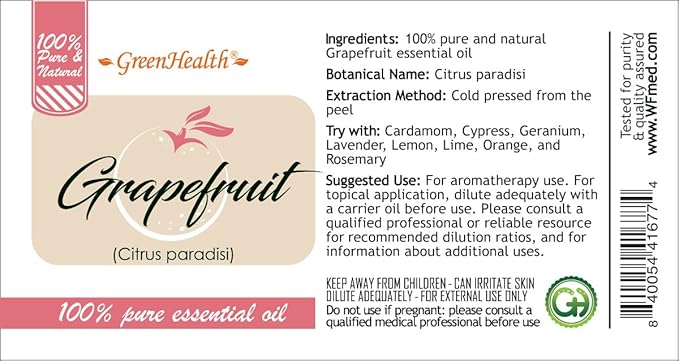 GreenHealth Grapefruit Essential Oil Pink – 32 fl oz (946 ml) – 100% Pure Therapeutic Grade – Aluminum Bottle with Plug Cap – Natural Aromatherapy Oil Bulk Size