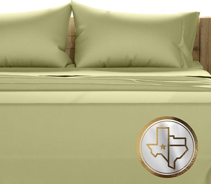 TEXAS LINEN CO. 100% Egyptian Cotton Queen Sheets Set - Luxury 1500 Series Couture Comfortin' Collection Egyptian Cotton Sheets Queen Size Bed Set (4 PC, Sage Green), 17" Deep Pocket, Hotel Bedding