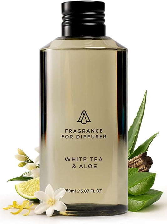 AromaPlan Hotel Scents White Tea & Aloe 5 Fl Oz (148ml), Home Luxury Aroma & Hotel Fragrance Diffuser Oil- Hotel Diffuser Oil for Aromatherapy- USA Made, Bigger Bottle, Bolder Aroma & Longer Lasting