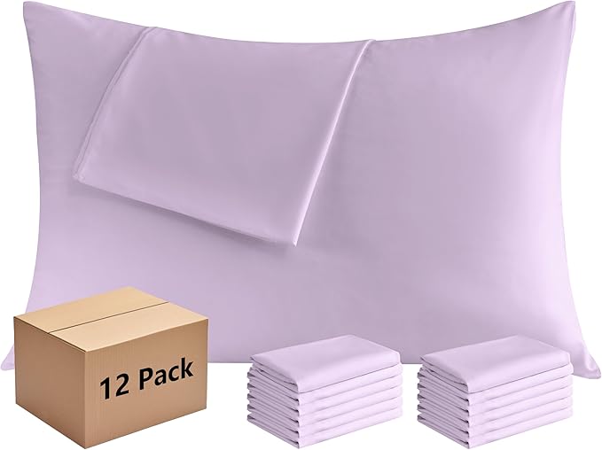 Pillowcases King 12 Pack, 20x36 Pillow Cases with Envelope Closure, Soft Plain Brushed Microfiber Covers Breathable Wrinkle-Resistant, Lavender
