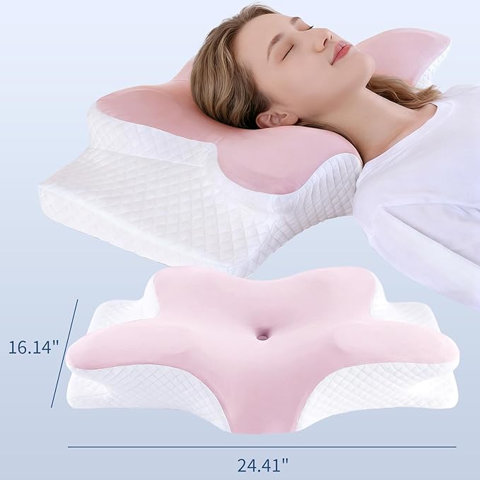 Neck Pillow for Pain Relief, Cooling Cervical Pillow for Sleeping, Contour Orthopedic Memory Foam Pillows for Back Stomach Sleepers (Pink)