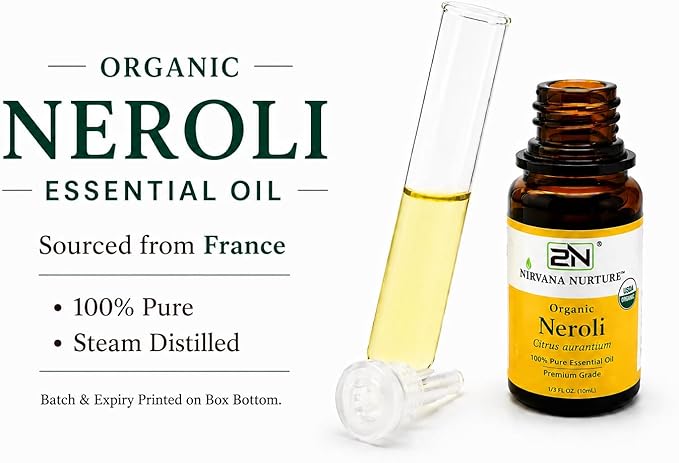 Neroli Essential Oil, USDA Certified Organic, 100% Pure Undiluted, Aromatherapy Oil for Diffuser, Hair & Skin Care