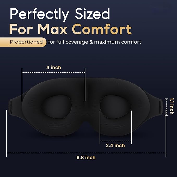NOKSA 3D Contoured Sleep Mask for Men & Women – Ultra Soft Memory Foam, Zero Pressure Eye Cups, Adjustable Comfort Band, 100% Light Blocking for Deep Sleep, Travel & Light Sensitivity