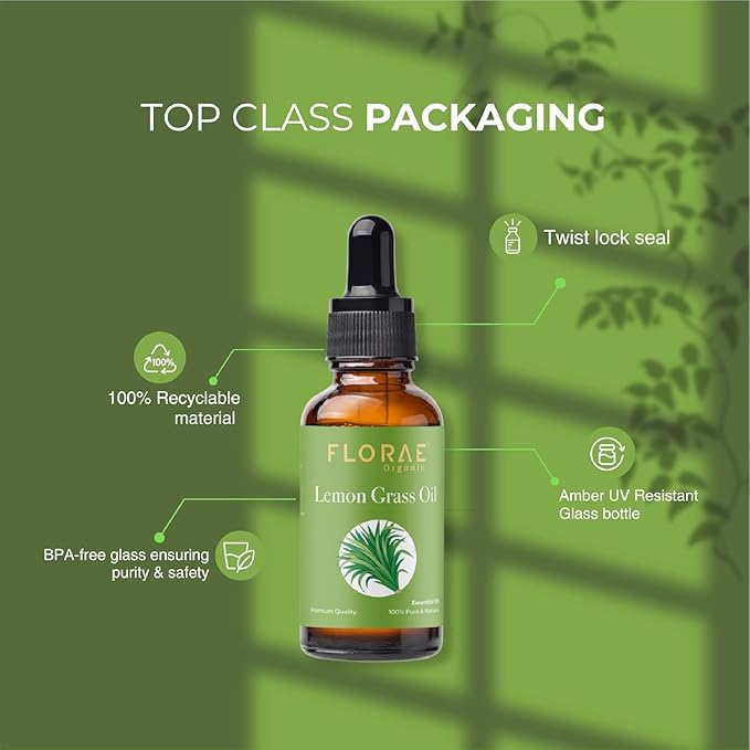 Lemongrass Essential Oil 4 Fl Oz 100% Pure and Natural Essential Oil with Dropper for Diffuser Aromatherapy Massage Candle and Soap Making Fragrance (118 Ml)
