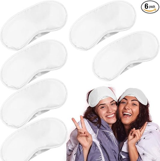 6 Pack Blindfold Eye Mask Cover Sleep Mask for Party Games Travel Sleep Team Build Party Supply with Adjustable Strap for Women Men Kids, White