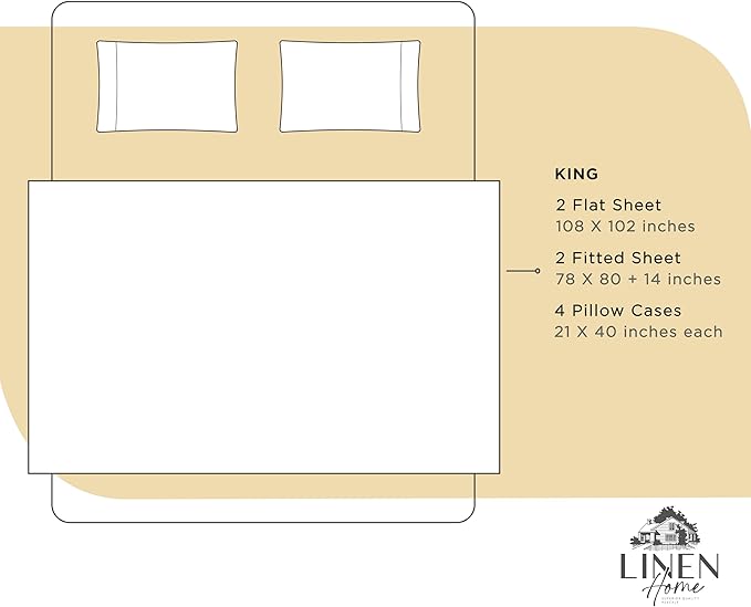 Linen Home 2-Pack King Sheet Set, 100% Cotton Percale Bedding, 8-Piece Value Bundle, Deep Pocket Cooling Bed Sheets for Hot Sleepers, Breathable & Crisp Hotel Quality, Long-Staple Cotton, Ivory