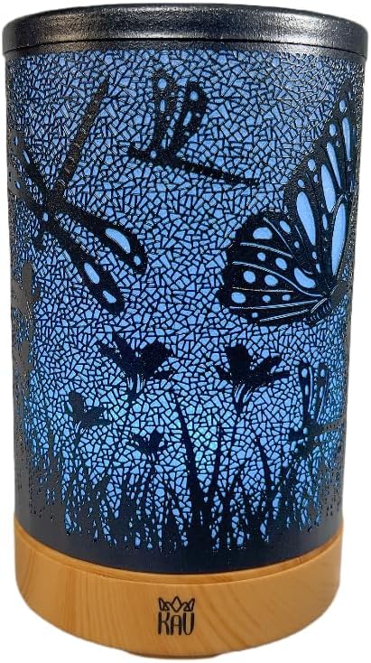 Aromatherapy Diffuser, KAV Shadow of The Butterfly Black Metal Essential Oil Diffuser, 150ml Ultrasonic Cool Mist Home Humidifier Diffusers, LED Lighting and Auto Shut-Off, Essential Oil Included