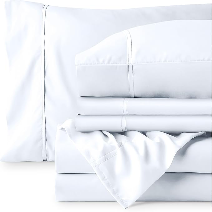 Bare Home Hotel Luxury Full Sheet Set, Extra Soft - 6 Piece Set - Deep Pockets - Easy Fit - Cooling & Breathable - Wrinkle, Fade, Stain Resistant - Includes 4 Pillowcases (Full, White)