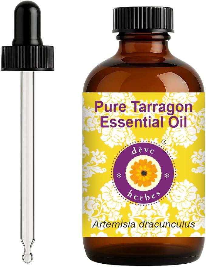 dève herbes Tarragon Essential Oil (Artemisia Dracunculus) with Glass Dropper | Pure | Non-Sticky | Non-Greasy | Lightweight | Men & Women | All Skin Types | Steam Distilled 120ml (4 oz)