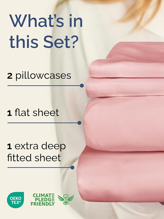 Extra Deep King Sheet Set - 4 Piece Breathable & Cooling Bed Sheets - Easily Fits 18 to 24 inch Mattress - Ultra Soft, Wrinkle & Fade Free with Extra Deep Pockets - Hotel Luxury Bedding - Baby Pink