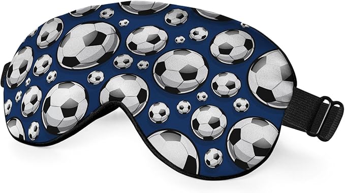 Football Sleep Eye Mask Soccer Ball Black White Square Sphere Blue Silk Eye Mask Sleeping Soft Eye Shade Cover for Men Women Boy Girl Airplane Travel with Elastic Strap