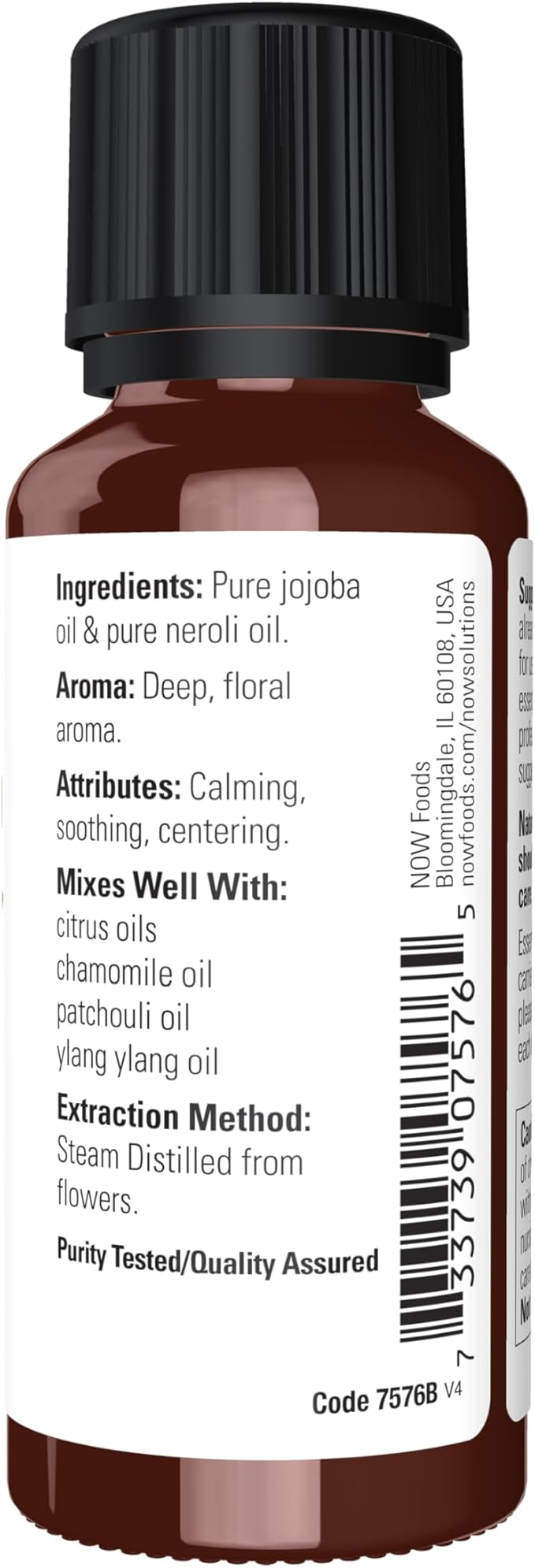 NOW Essential Oils, Neroli Oil, Deeply Floral Aromatherapy Scent, Steam Distilled, 100% Pure, Vegan, Child Resistant Cap, 1-Ounce