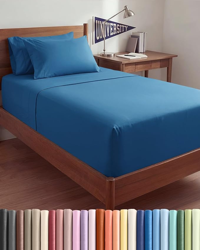 Extra Deep Twin XL Sheet Set - 4 Piece Breathable and Cooling Sheets - Hotel Luxury Bedding for Women, Men, Kids & Teens - Easy & Secure Fit - Soft and Wrinkle Free - Extra Deep Pockets - Denim Blue