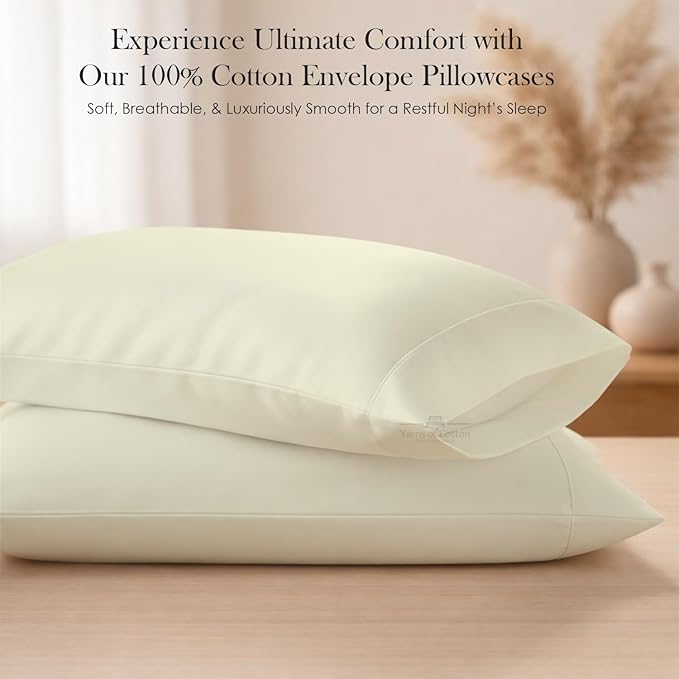 400 Thread Count 100% Egyptian Cotton Queen Size Pillowcases Set of 4, Soft & Breathable Sateen Weave, Envelope Closure, Hotel Luxury Bed Linen, Durable & Fade Resistant, 20"x30", Ivory