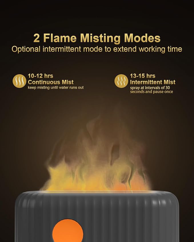 Essential Oil Diffuser with Flame Light, 3 Flame Light Intensity Modes and 2 Adjustable Cool Mist Setting Aromatherapy Diffuser Air Humidifier, 200ml Portable Design,Waterless Auto-Off (Grey)