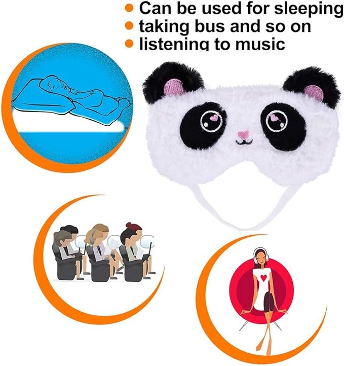 Cute Panda Sleeping Mask, Soft Fluffy Plush Blindfold Funny Novelty Animal Sleep Mask Eye Cover Eyeshade for Kids Girls Boys Women Men Night Nap Travel Meditation (Black & White, Panda)