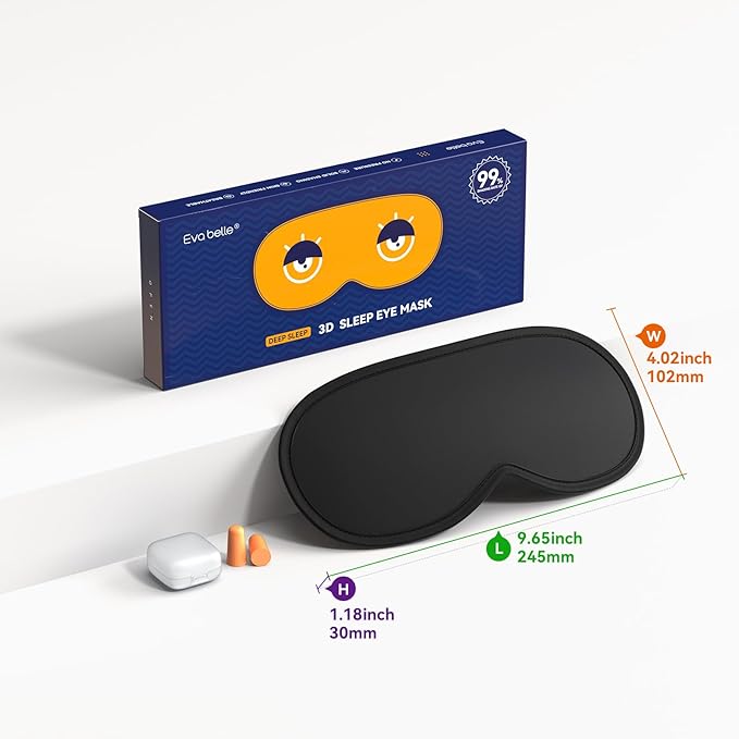 Sleep Mask, EVA BELLE Sleep Masks for Men Women, Zero Eye Pressure 3D Sleeping Mask, 100% Light Blocking Eye Covers with Adjustable Strap for Sleeping Travel Home Nap Rest Memory Foam